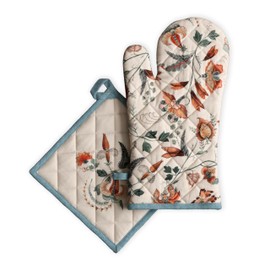 Maison d' Hermine Double Oven Mitts 100% Cotton 18cm x 89cm Easter Double Oven Mitt BBQ Cooking Gloves with Loop for Baking, Grilling, Home, Handling Hot Pans, Dalida - Spring/Summer