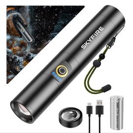 Pocket-Sized SKYFIRE 1353 Flashlight: Zoomable & Rechargeable for Emergencies, Night Patrols, Camping