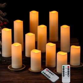 12 Pcs Flameless Pillar Candle for Wedding Battery Operated with 2 Remote Timer 4" 5" 6" 7" Flickering Pillar Led Candles Bulk Ivory Fake Plastic Candles Waterproof Electric Tea Lights Decor