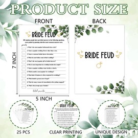 Bridal Shower Games - Greenery Engagement Party Game Cards For Wedding, Bachelorette Party - Bridal Shower Decorations - Bride Feud - 30 Cards(024)