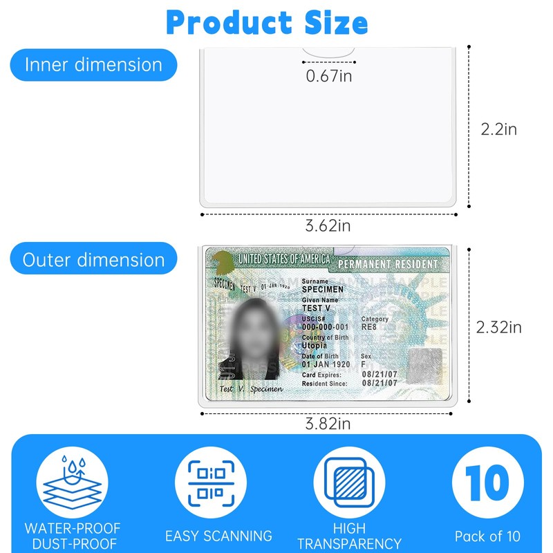 10PCS Green Card Holder,Green Card Sleeves-Waterproof and Reusable for Medicare