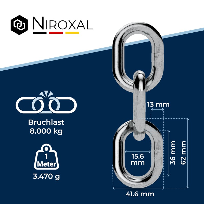 25-cm = 0,25-Meter 13-mm Thick Stainless Steel Chain V4A Short-Linked