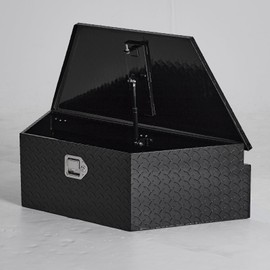 Garvee 39 Inch Aluminum Truck Trailer Tongue Tool Box with Lock & Keys, Diamond Plate Storage Organizer Toolbox for Pickup Truck Bed, Trailer, RV, ATV, Black