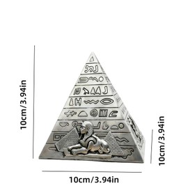 HUZHIBING Resin Pyramid Ornament,3.94 Inch Egyptian Style Desktop Decor，Egyptian Building Model 、Souvenirs, for Home Office Relaxation and Collectible. (Silver)