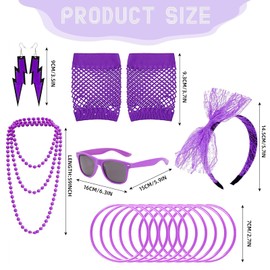 80s Costume Women, 80's Costume for Women, 80s Outfits Women Neon, Lace Fabric Head with Earrings in The 1980s(Purple)