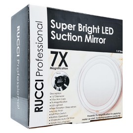 Rucci Super Bright LED Lighted Suction Mirror, 7X 7" Edge-to-Edge Diameter (M951), Clear