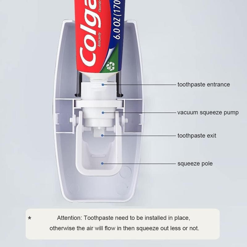 Wall-Mounted Automatic Toothbrush Dispenser with Toothpaste Squeezer and Holder Set