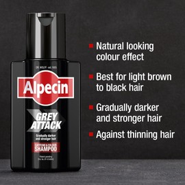Alpecin Grey Attack Caffeine & Colour Shampoo for Men 1x 200ml | Gradually Darker and Stronger Hair | Controlled & Natural Looking Colour Effect for Less Greys | Against Thinning Hair