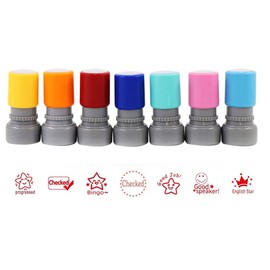 Teacher Stamps for School Teacher, 7 Self Inking Teacher Stamps, Pre-Ink Reward Stamps for Kids, Education, Teacher, Review, School Prizes (Style B)