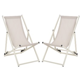 SAFAVIEH Outdoor Collection Breslin Beige/Beige Adjustable Folding Sling Chair Set of 2 (Fully Assembled)