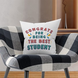 MUGFFINS STUDENT Cushion Padding included - in English - Congrats for being the best - Funny gift - Pillow: cover and filling 15.7x15.7 inches