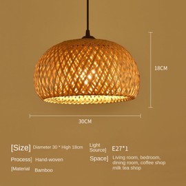 Hobaca Rattan Handgefertigten Pendelleuchte, Boho Deckelampe für Esszimmer, 1-Pack E27 Vintage Pendelleuchte, 30 cm Natürlichen Bambus Kronleuchter Gewebte Hängelampe für Restaurant,Café