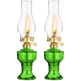 2 Pcs Chamber Oil Lamps for Indoor Use Vintage Kerosene Lamp Rustic Hurricane Kerosene Lantern with Adjustable Fire Wick Lighting Oil Lantern for Home Emergency Lighting, 13'' High(Green)