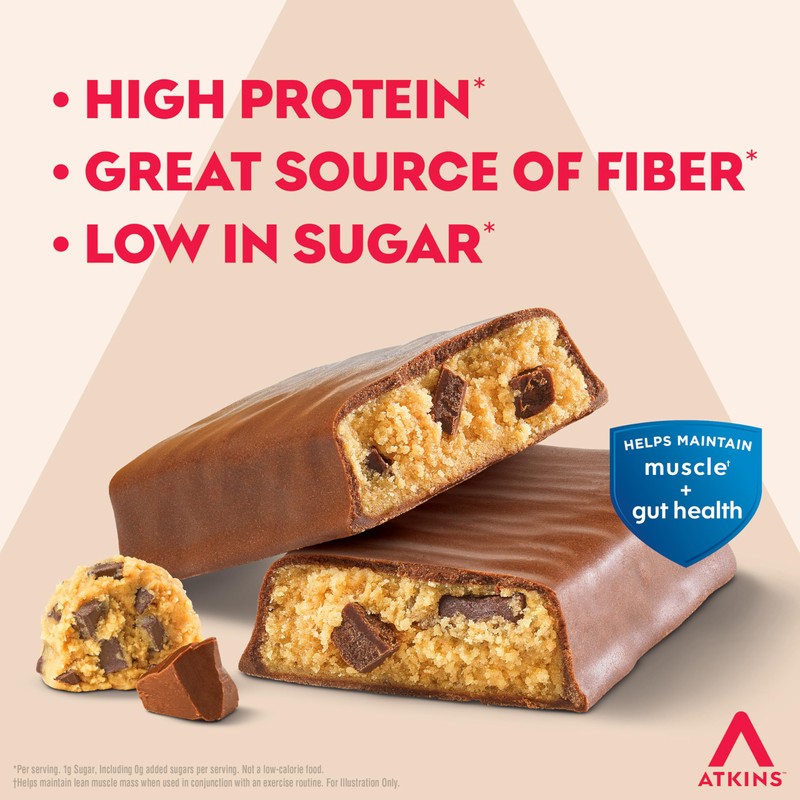 Atkins Strong Chocolate Chip Cookie Dough High Protein Bars, 20g