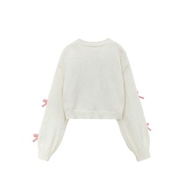 MakeMeChic Girl's 3D Bow Long Sleeve V Neck Button Down Cardigan Sweater Knitted Outerwear White 12Y