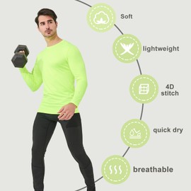 SURUIDA Long Sleeve Undershirt Compression Shirts&Pants for Men&Women,Quick Dry Sport Base Layer Athletic Workout T Shirts for Adult Green