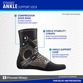 Powerstep Unisex's Dynamic Stability, Ankle Brace and Compression Sock, for Flexibility, Support and Injury Prevention, Black, Left Large