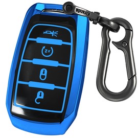 Kirsnda Key fob Cover with Metal Buckle Compatible with Dodge RAM 2500 3500 4500 ect Smart Remote Key,Key Accessories,TPU Protection Key Case(4 Buttons Blue)