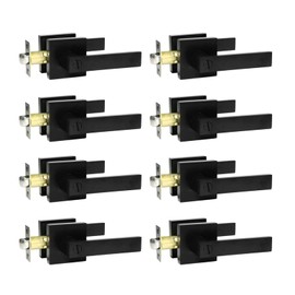 Bedroom/Bathroom Door Handles Levers Square Plate Interior Privacy Door Locksets,Matte Black (8 Pack)