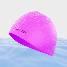 AqtivAqua Swim Cap for Women Swimming Cap for Men Adult Kids 6-14 Girls Boys Youth Hat (Pink color, Adult size)