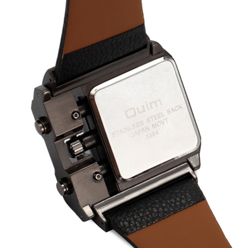 OULM Luxury Quartz Watch Men Square Dial Leather Band Watches