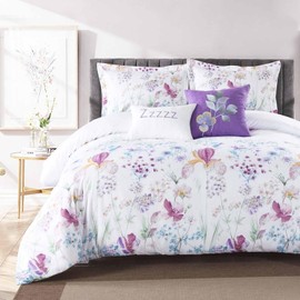 Lanqinglv Set of 2 Pillowcases, Flowers, 40 x 80 cm, White/Purple, Flowers, Plants, Great Pillowcase, Vintage, Pillowcase with Zip
