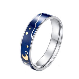 PAURO Couples Ring Stainless Steel Van Gogh's Sky Romantic Band, Stainless Steel