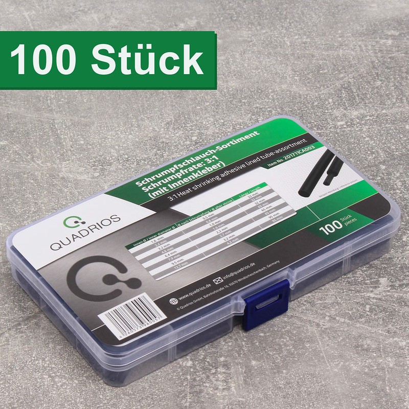 QUADRIOS GmbH Heat Shrink Tubing Set Assortment Box 100 Pieces
