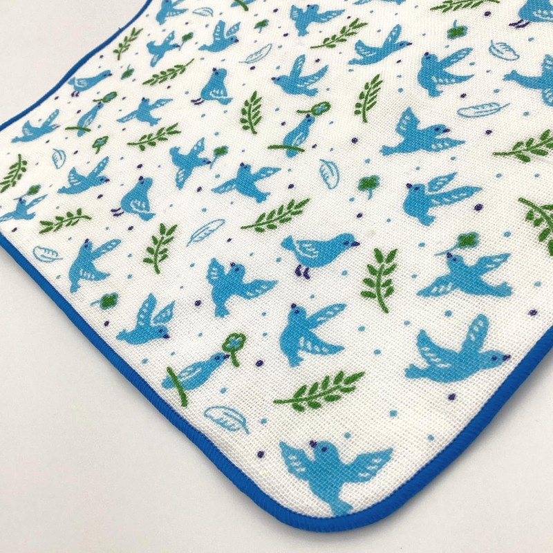 Kyoyu Blue Bird Hand Towel, 9.8 x 9.8 inches (25