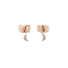 HONEYCAT Tiny Crystal Moon Stud Earrings in 18k Rose Gold Plate | Minimalist, Delicate Jewelry (Rose Gold)