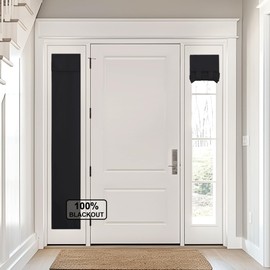 NICETOWN Black Blackout Door Curtains Privacy 100% Blackout Door Curtains for French Front Door, 12 X 72 inches Long Sidelight Curtains for Glass Door, Thermal Insulated Tie Up Shades, 1 Panel