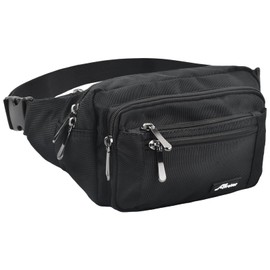 Bum Bag Black Large Outdoor Waist Bag Sports Men with Rain Cover, Unisex Nylon Fanny Pack with 5 Individual Compartments, Adjustable Strap Waist Bag for Travel, Hiking, Outdoor, black, Classic