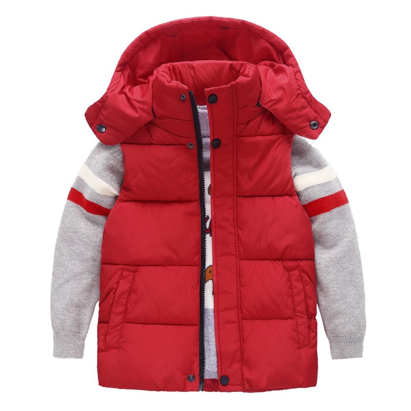 Kids Padded Vest Winter Puffy Detachable Hooded Zipper Up Sleeveless