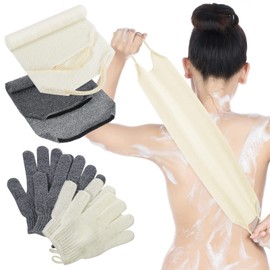 4 Paquetes Juego de 2 Pares Guantes Exfoliantes de Baño 2 Depuradores de Espalda de Nailon Depurador Corporal Exfoliante Toallita con Correa de Ducha (Gris, Beige, Blanco, Estilo Dedo)
