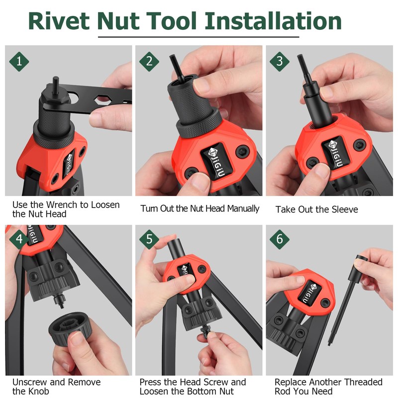 JiGiU 2 in 1 Rivet Nut Tool Rivet Gun, Professional