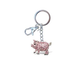 Aqua79 Pink Pig Keychain - Silver 3D Sparkling Charm Rhinestones Fashionable Stylish Metal Alloy Durable Key Ring Bling Crystal Jewelry Accessory With Clasp For Keychain Bag, Purse, Backpack, Handbag