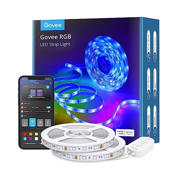 Govee Alexa LED Strip Lights 10m, Smart WiFi App Control, Works with Alexa and Google Assistant, Music Sync Mode, for Home TV Party, 2 Rolls of 5m