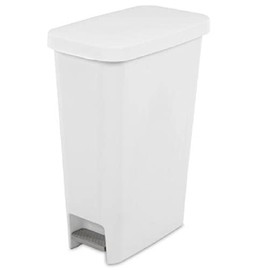 Sterilite 10588004 Slim Stepon Wastebasket, White, 11 Gallon