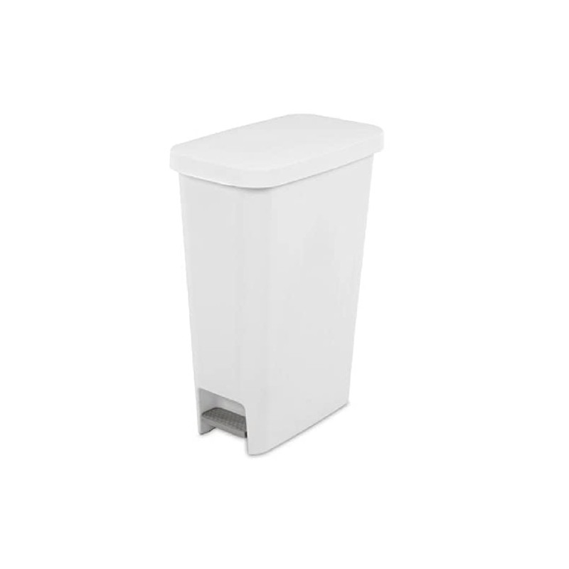 Sterilite 10588004 Slim Stepon Wastebasket, White, 11 Gallon
