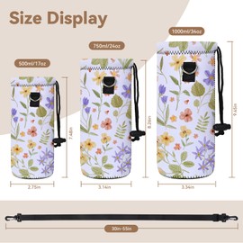 AUPET Water Bottle Bag Carrier,24oz/32oz Insulated Neoprene bottle Sling Holder Case Pouch Cover for 1000ML/750ML Bottles with Shoulder Strap for walking (Pressed Flower Art, 750ML)