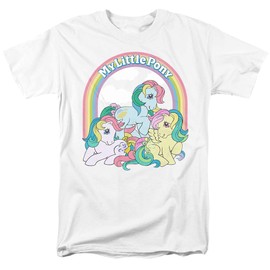 My Little Pony Retro Under The Rainbow Unisex Adult T Shirt for Men and Women, White, Large