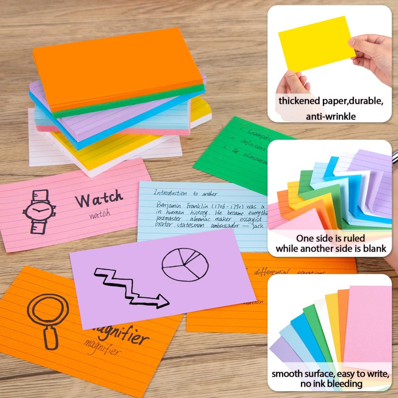 HEYPLACE 300PCS Color Index Cards, 3x5 Ruled Notecards Blank Note