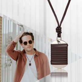 Cupimatch Retro Adjustable Black Leather Cord Alloy Dog Tag Pendant Necklace for Men Women (Brown)