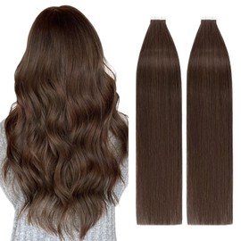 TESS Tape Extensions Real Hair 100 g Medium Brown 40 Pieces Remy Human Hair Extensions Tape 45 cm Tape Hair Extensions Straight (45 cm #4 Medium Brown)