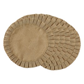DII Jute Burlap Collection Kitchen Tabletop, Placemat Set, 15" Round, Ruffle Trim Natural, 6 Count