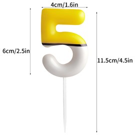 Geburtstagskerzen Zahlen 5,Gelb Weiß Geburtstagskerzen Kerze,Tortendeko Geburtstag, Cartoon Anime Themen für Mädchen Jungen Kinder Geburtstagskerzen Deko