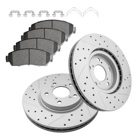 Fraxle Front Drilled & Slotted Disc Brake Rotors and Ceramic Brake Pads kit for Honda Odyssey 2011 2012 2013 2014