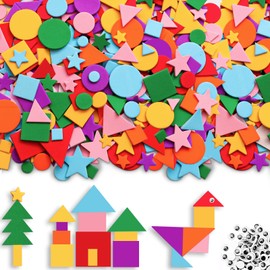 Gushu 1500Pcs Foam Stickers Foam Shapes Stickers for Kids,10 Colors Self Adhesive Craft Supplies Geometric Stickers with Googly Eyes for Preschool Craft DIY Program (Circle, Square, Triangle, Star)