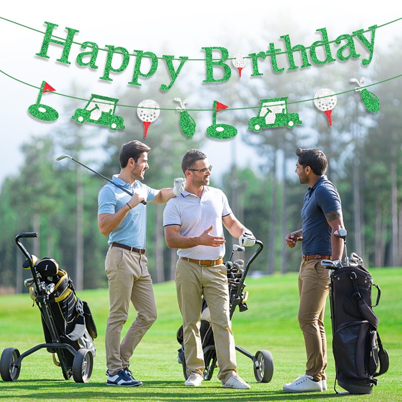 Golf Happy Birthday Banner - Green Glitter Birthday Decorations Happy