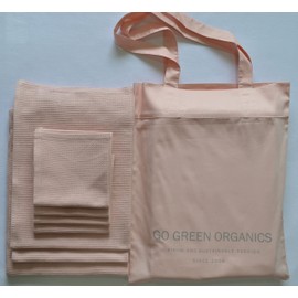 GO GREEN ORGANICS Waffle Bath Towel Set Organic Cotton GOTS Certified Pearl Blush Super ABSORBANT & Quick Dry NO SOFTENERS Environment Friendly 1xBATH 58x30.5, 2xHAND 29x20, 4xFACE 12x12INCH